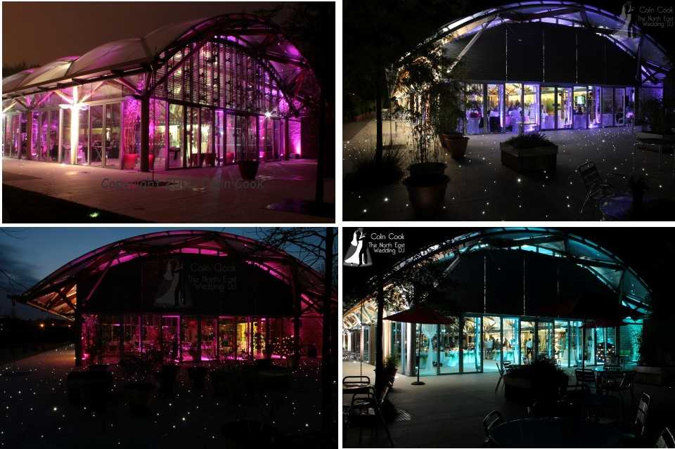 Uplighting transforms the Pavilion at Alnwick Garden to make your Wedding really special